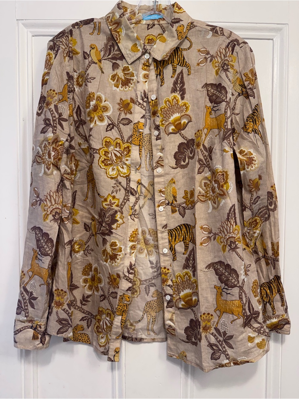 J. McLaughlin Beige Floral & Animal Print Button-Up Jacket